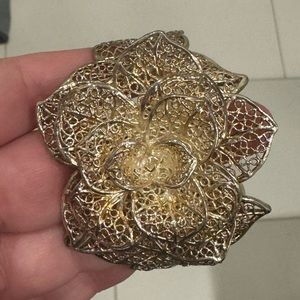 Vintage Silver Filigree Flower Cuff Bracelet.